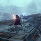 Rey and Kylo Ren, fighting it out.